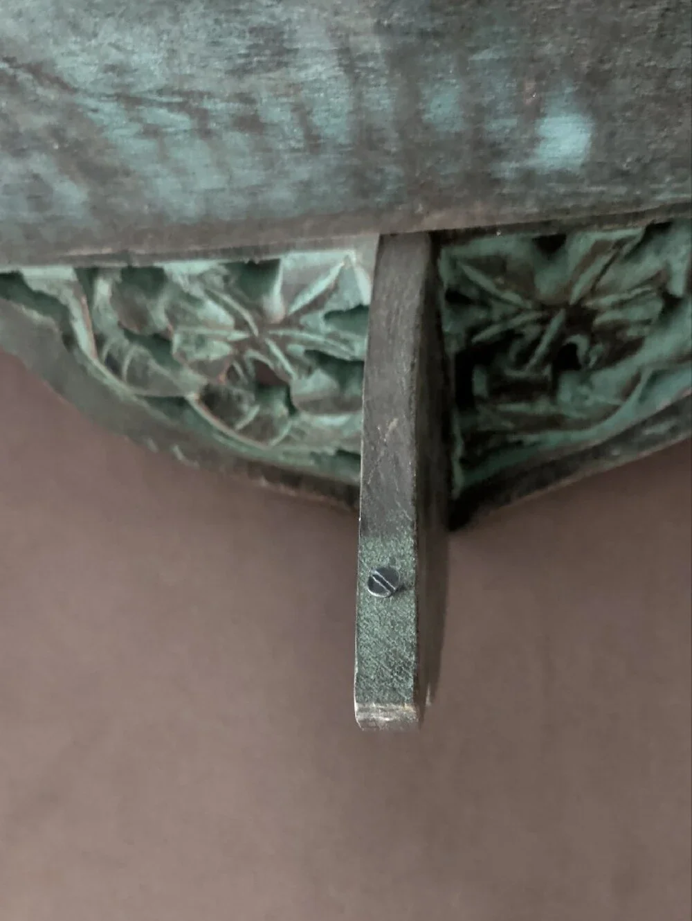 Decorative Carved Wall Shelf in Verdigris Green